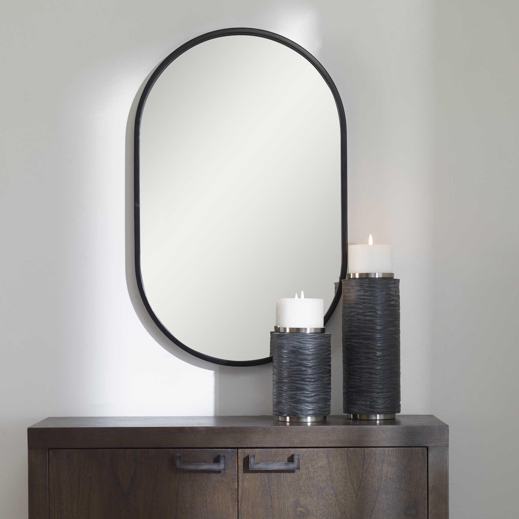 Varina Minimalist Black Oval Mirror