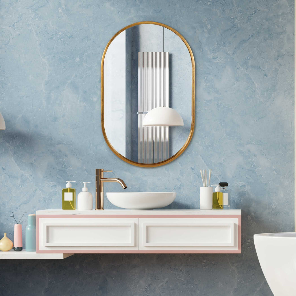 Varina Minimalist Gold Oval Mirror