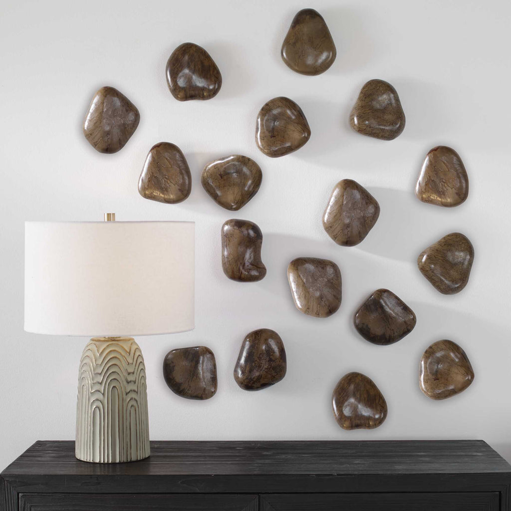 Pebbles Walnut Wood Wall Decor Set/9