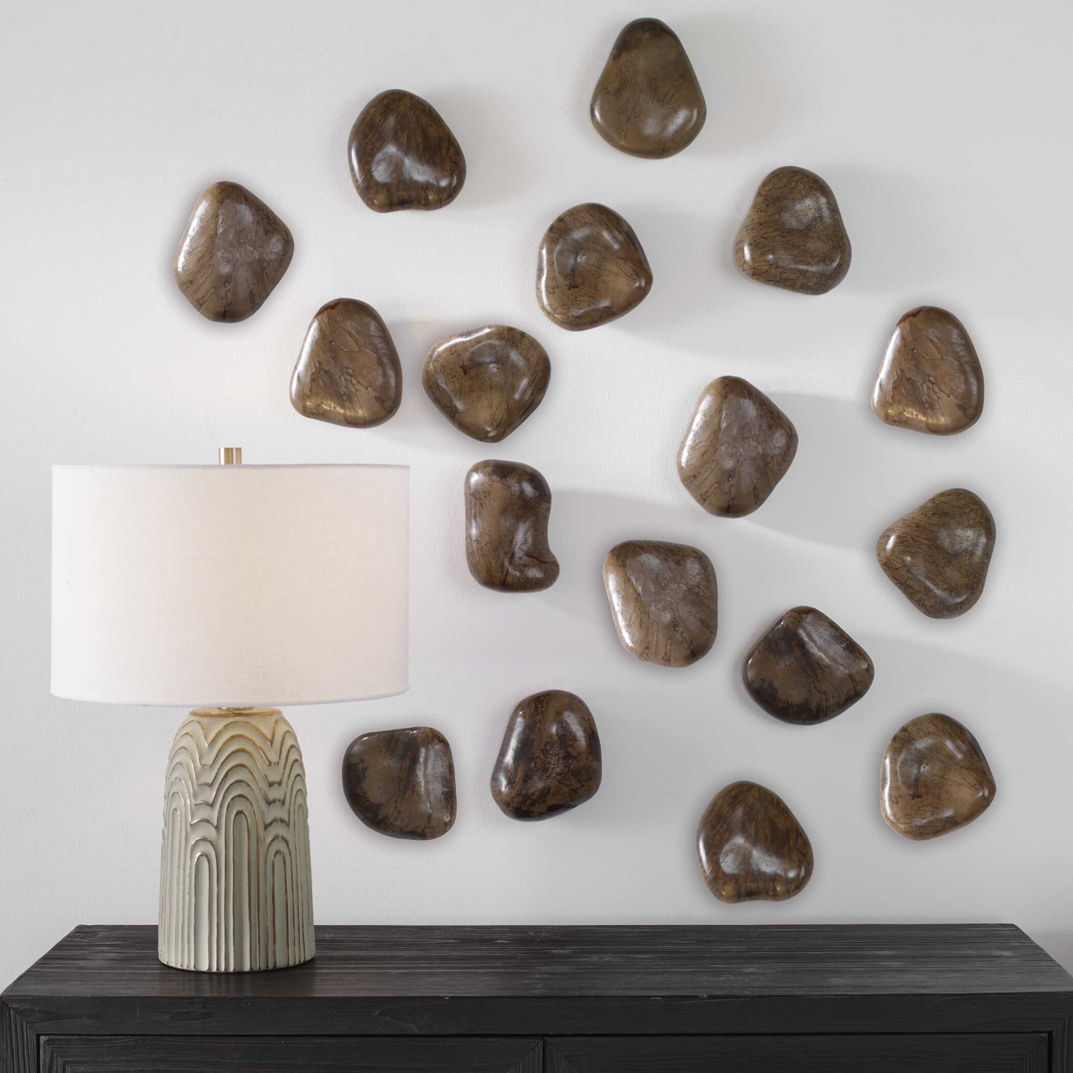 Pebbles Walnut Wood Wall Decor Set/9