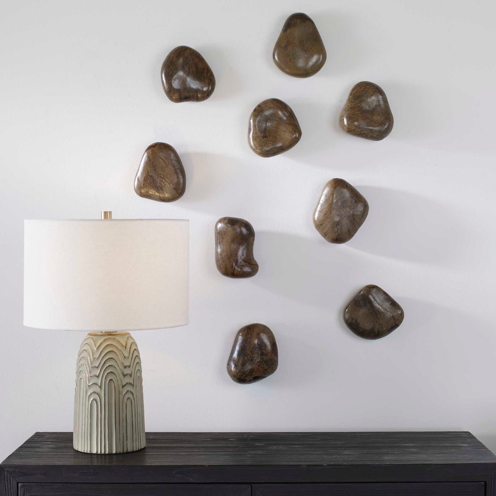 Pebbles Walnut Wood Wall Decor Set/9