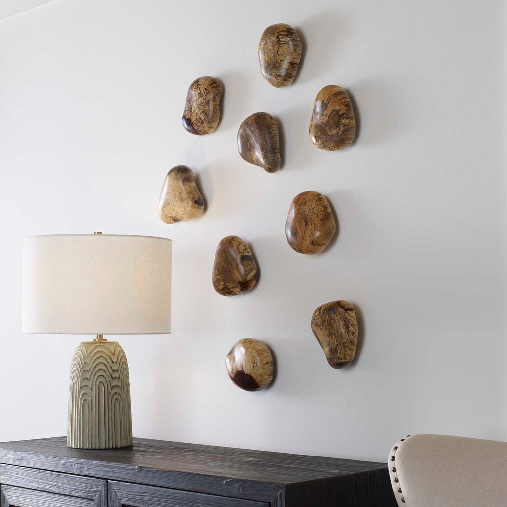 Pebbles Blonde Wood Wall Decor Set/9