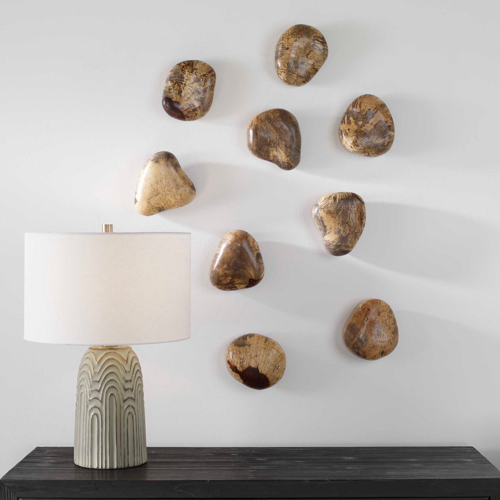 Pebbles Blonde Wood Wall Decor Set/9