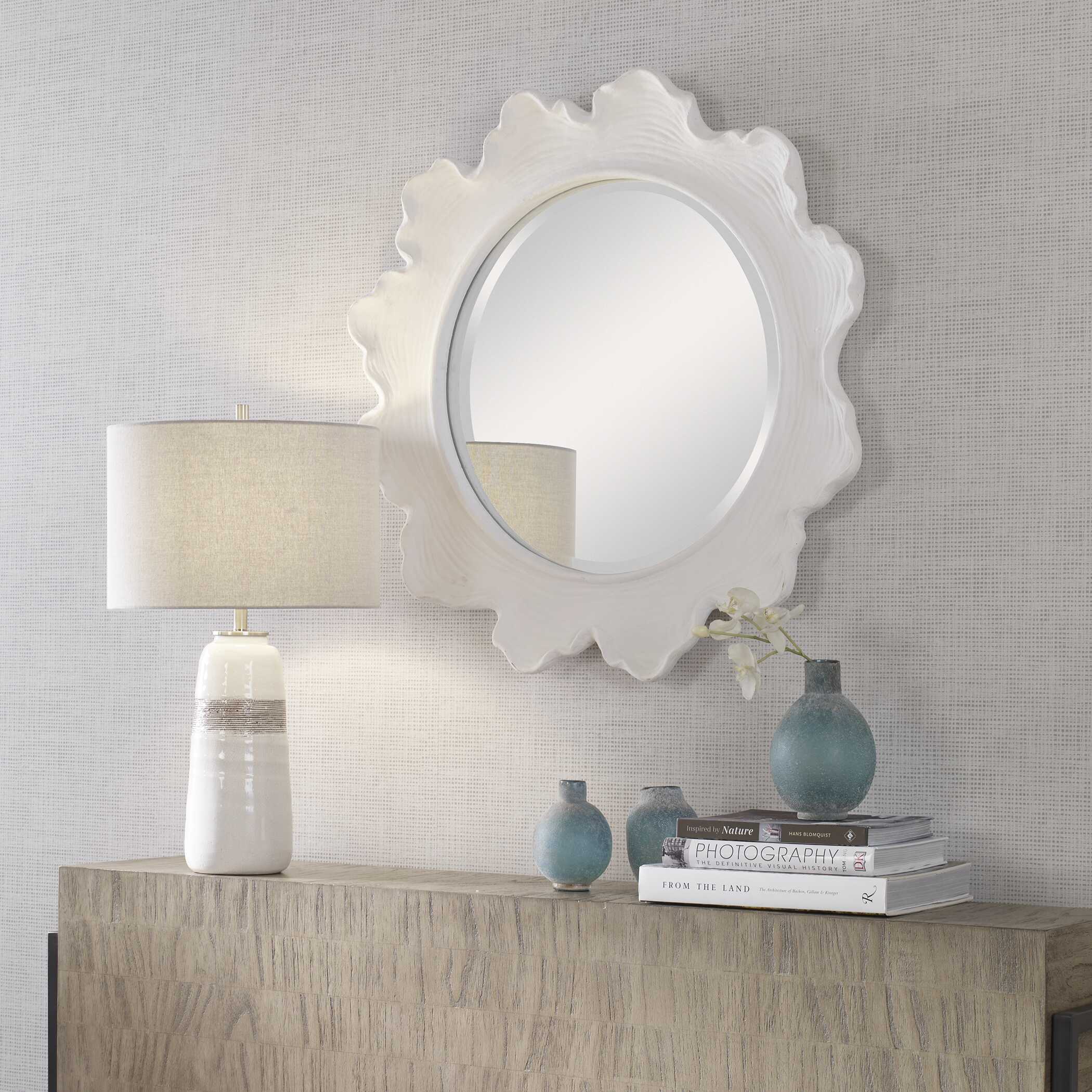 Sea Coral White Round Mirror