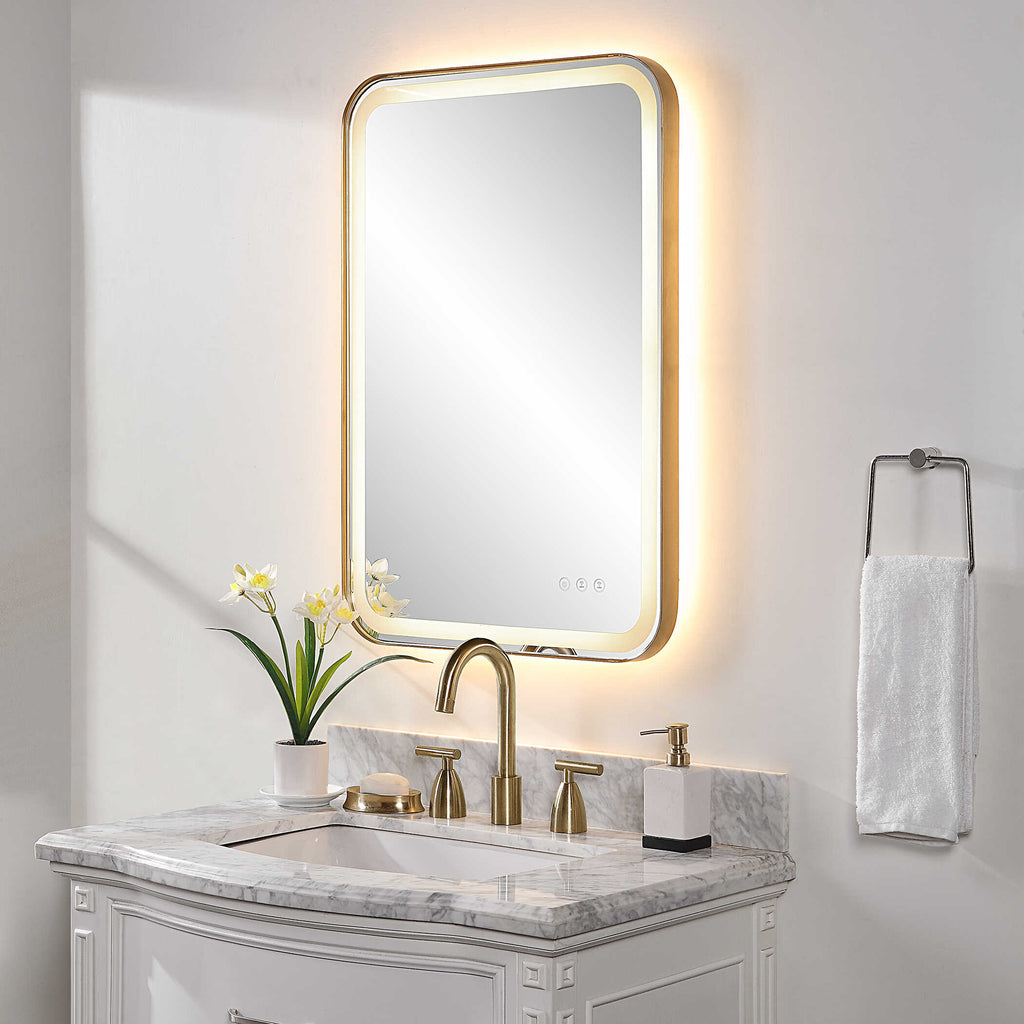 Crofton Lighted Brass Vanity Mirror