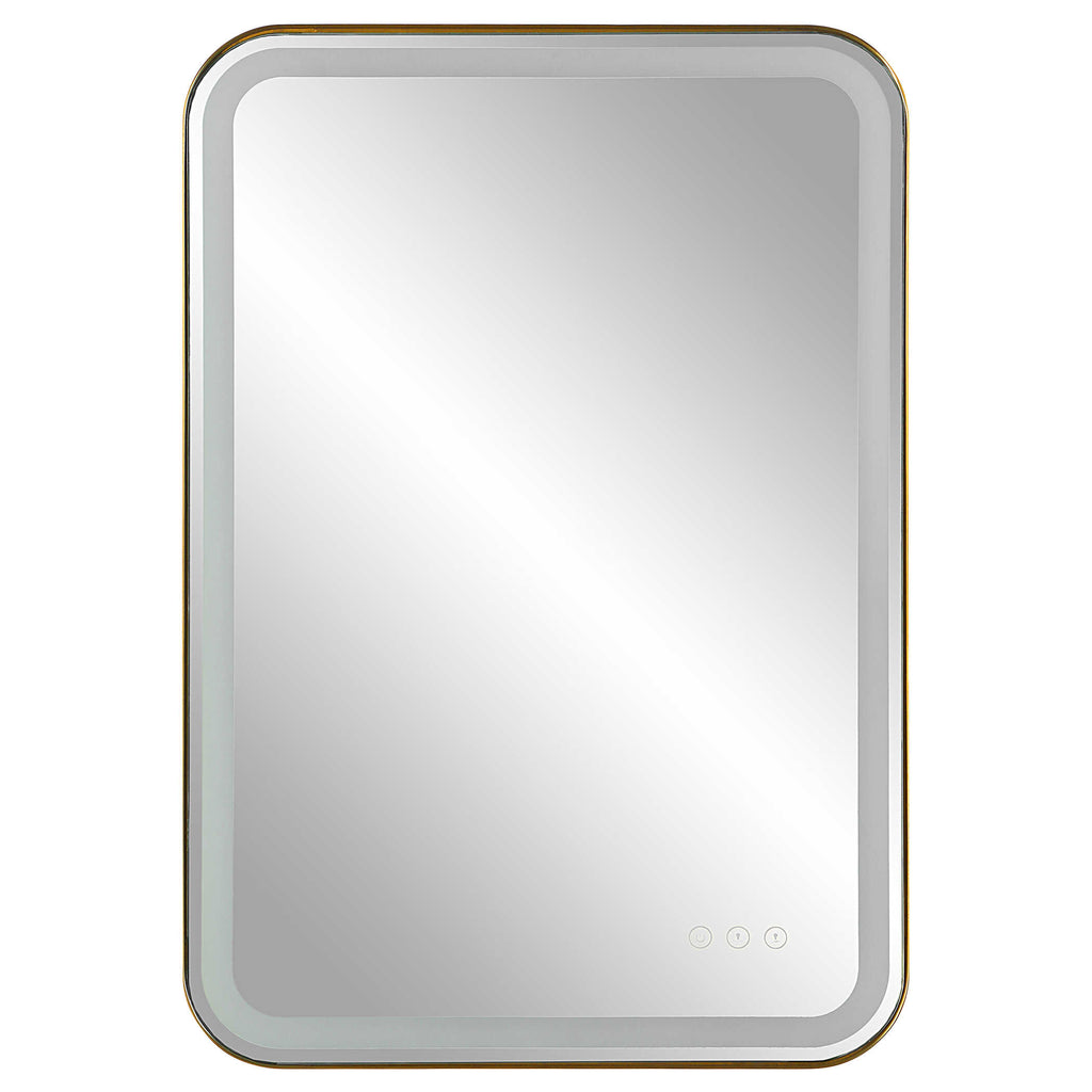 Crofton Lighted Brass Vanity Mirror