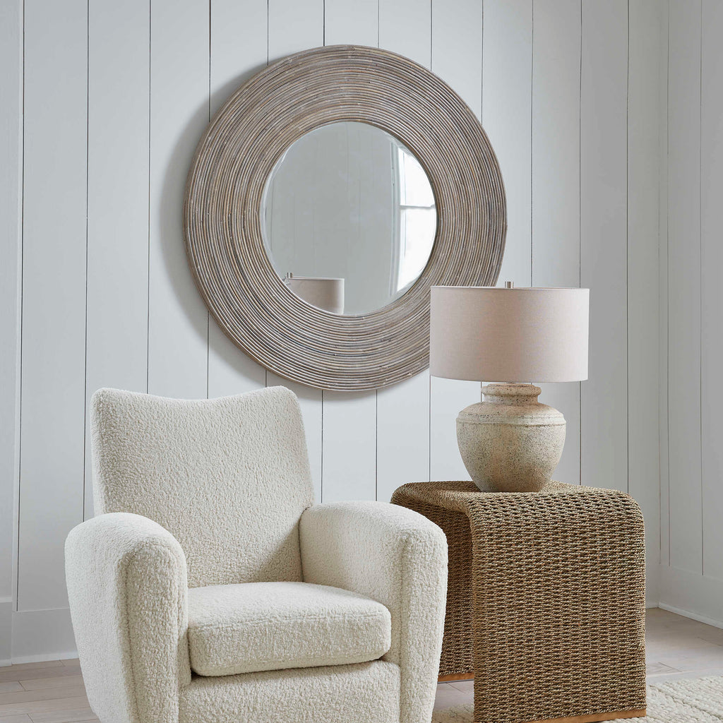 Vortex White Washed Round Mirror