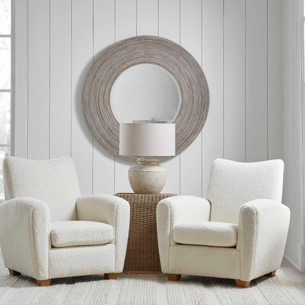 Vortex White Washed Round Mirror
