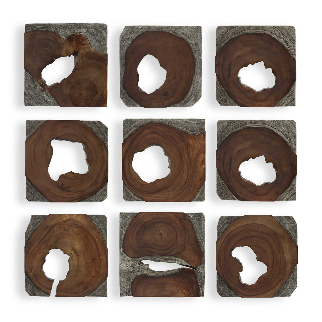 Jungle Wood Paneled Wall Art Set/9