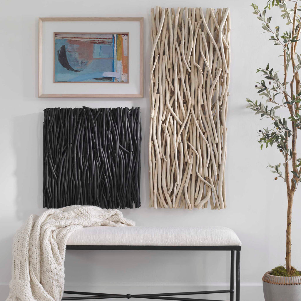 Gathered Teak Square Black Wood Wall Decor