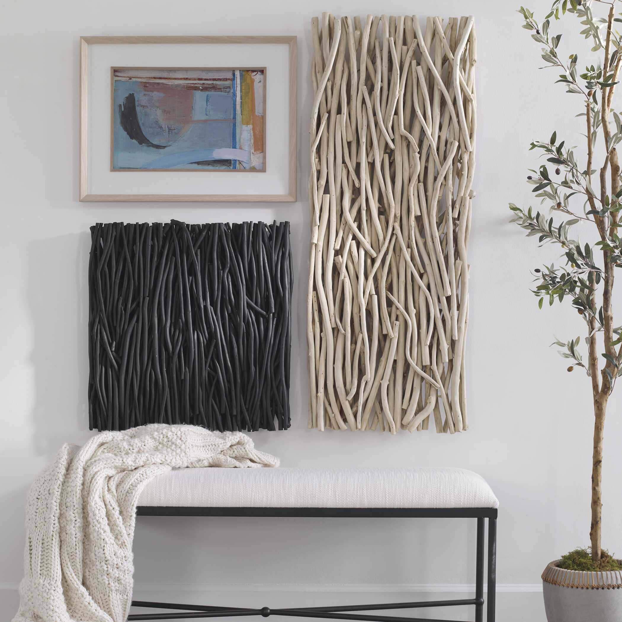 Gathered Teak Square Black Wood Wall Decor