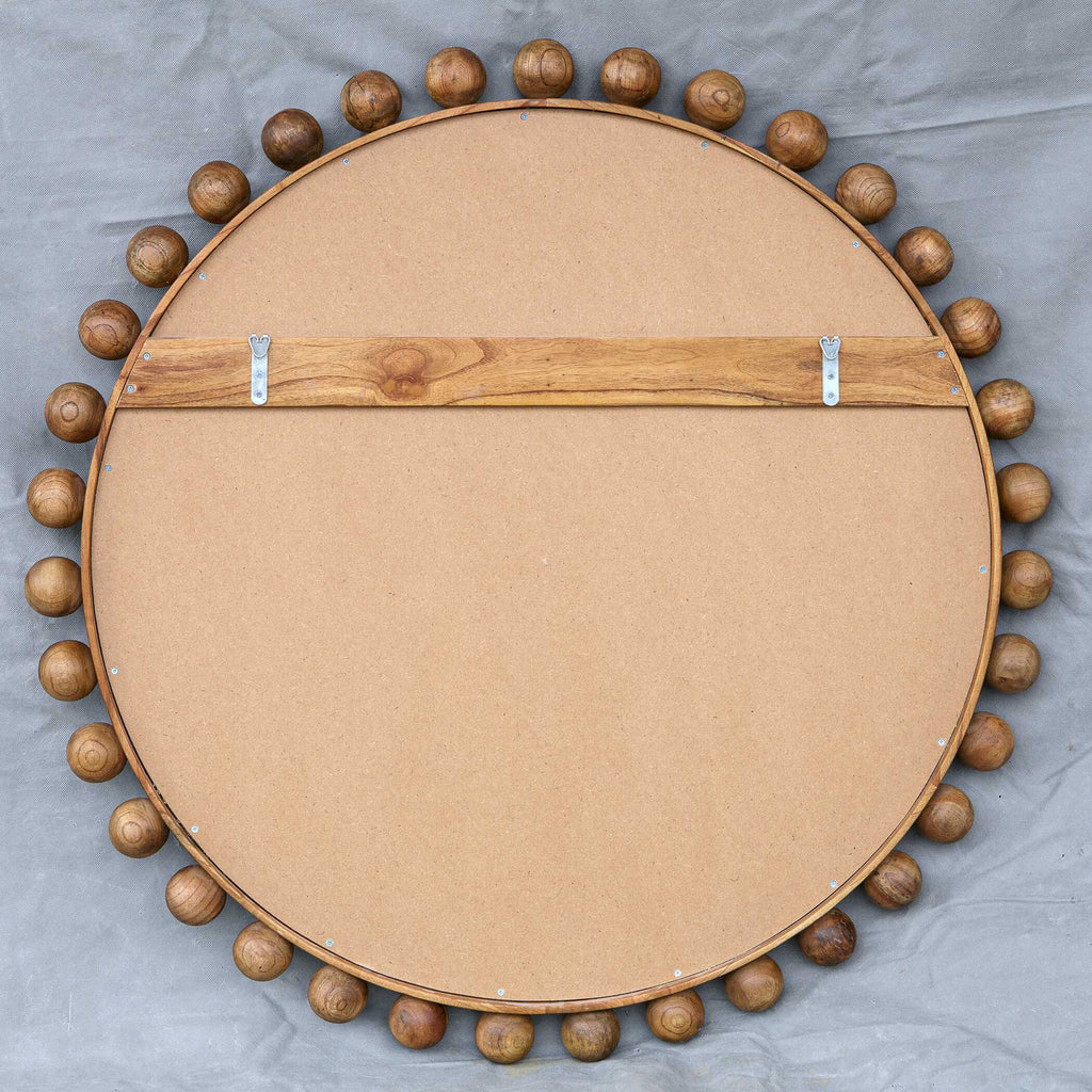 Cyra Wood Beaded Round Mirror