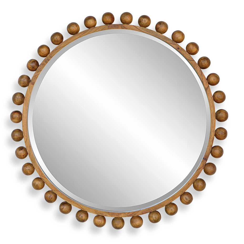 Cyra Wood Beaded Round Mirror