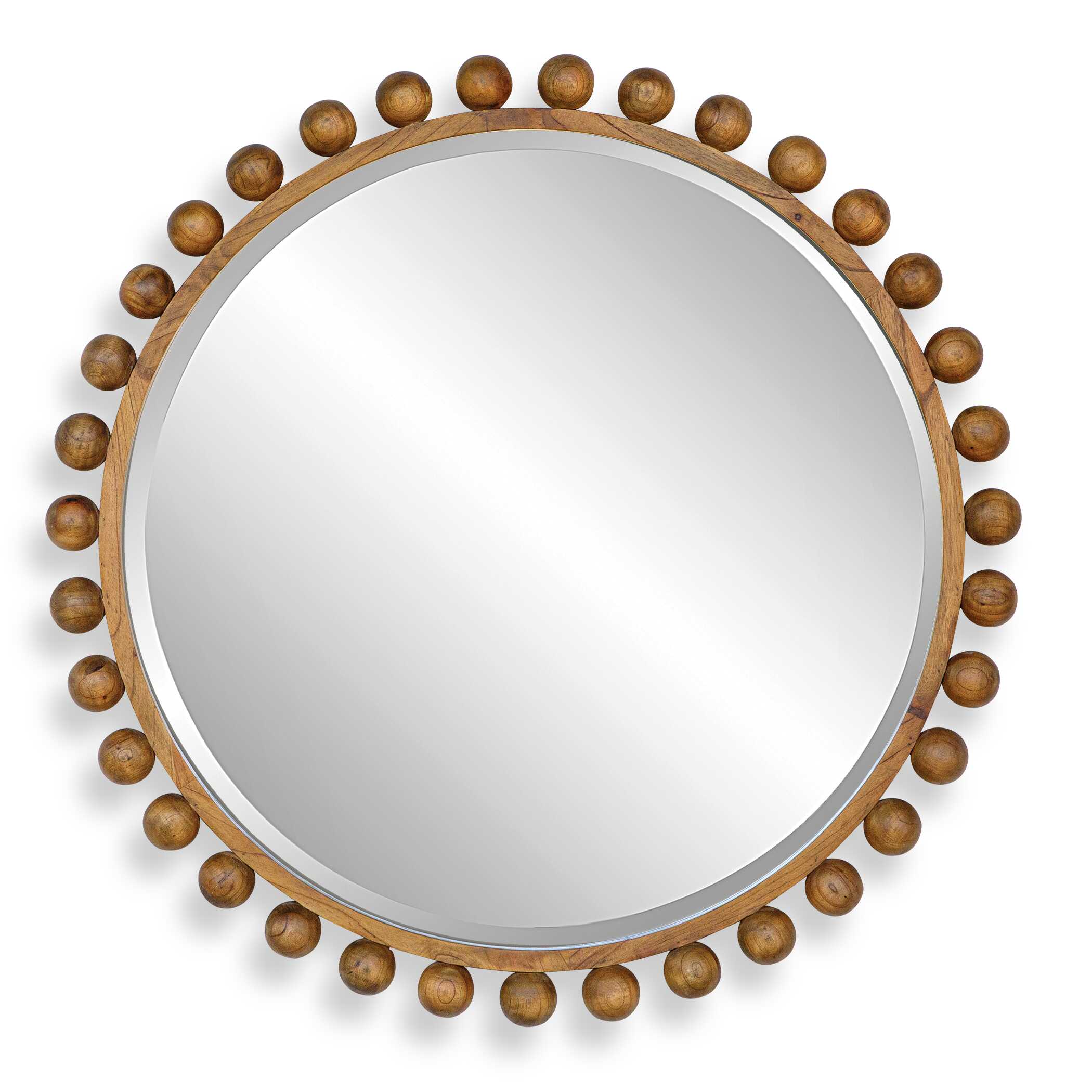 Cyra Wood Beaded Round Mirror
