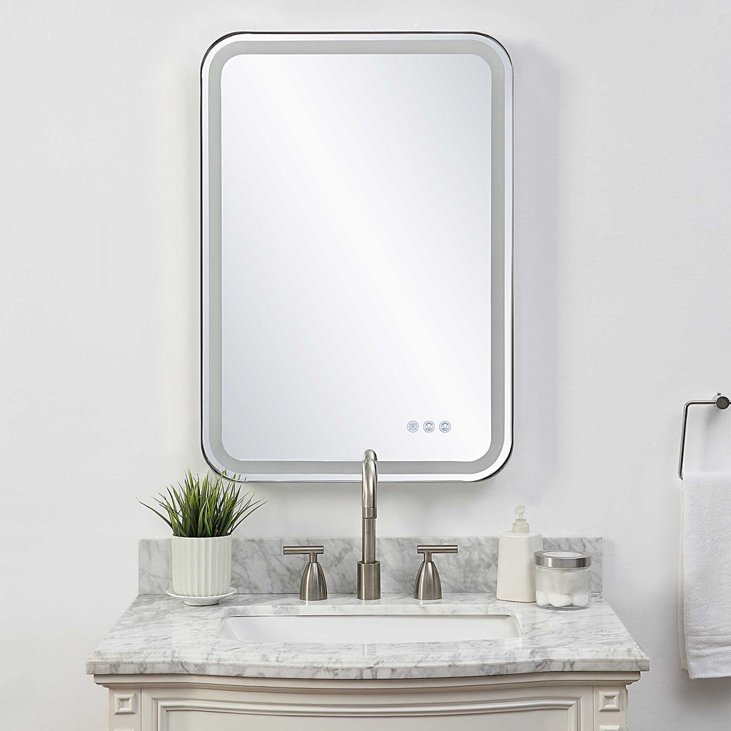 Crofton Lighted Nickel Vanity Mirror