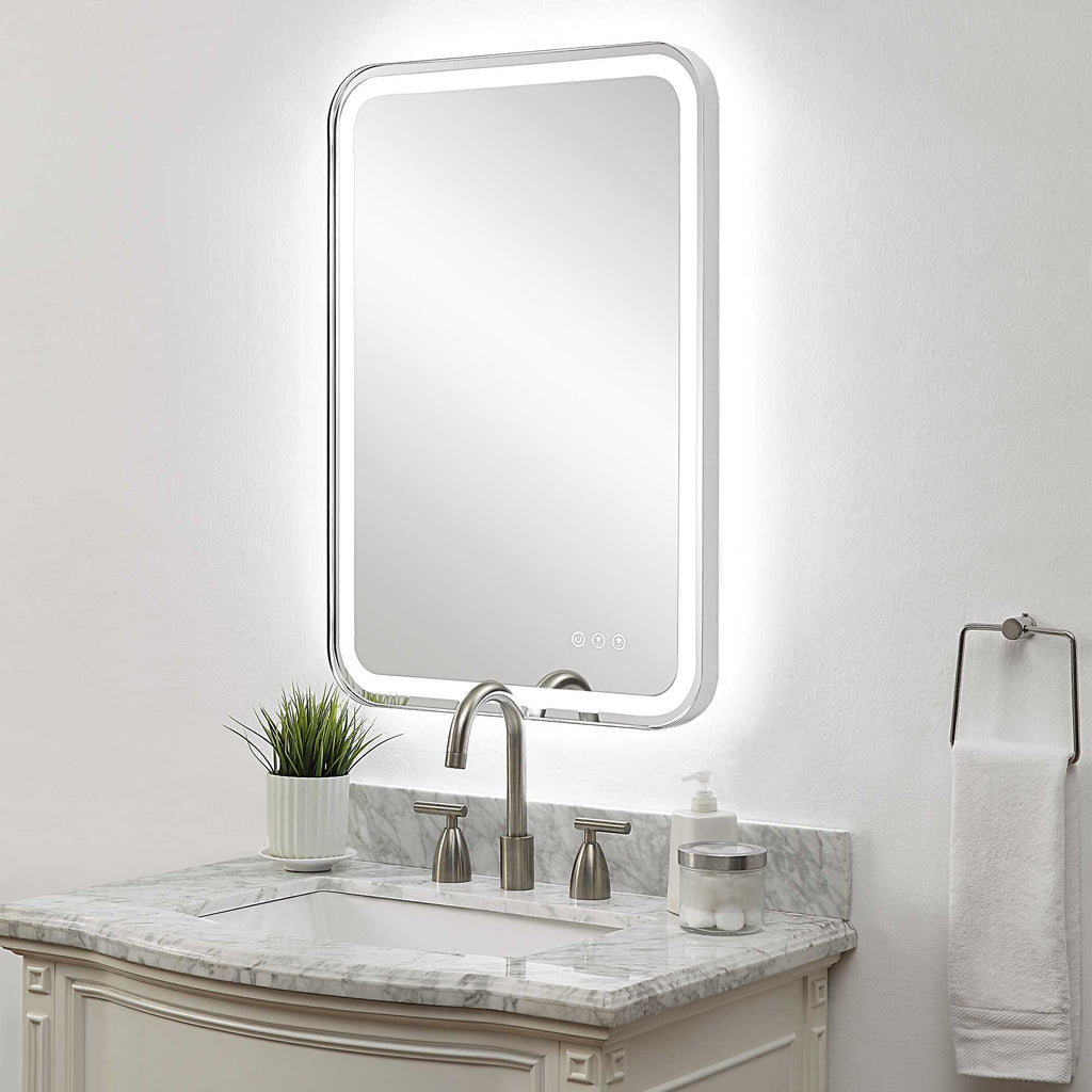 Crofton Lighted Nickel Vanity Mirror