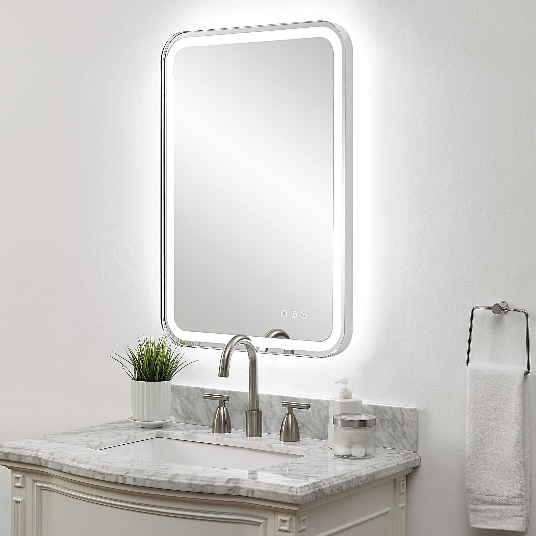 Crofton Lighted Nickel Vanity Mirror