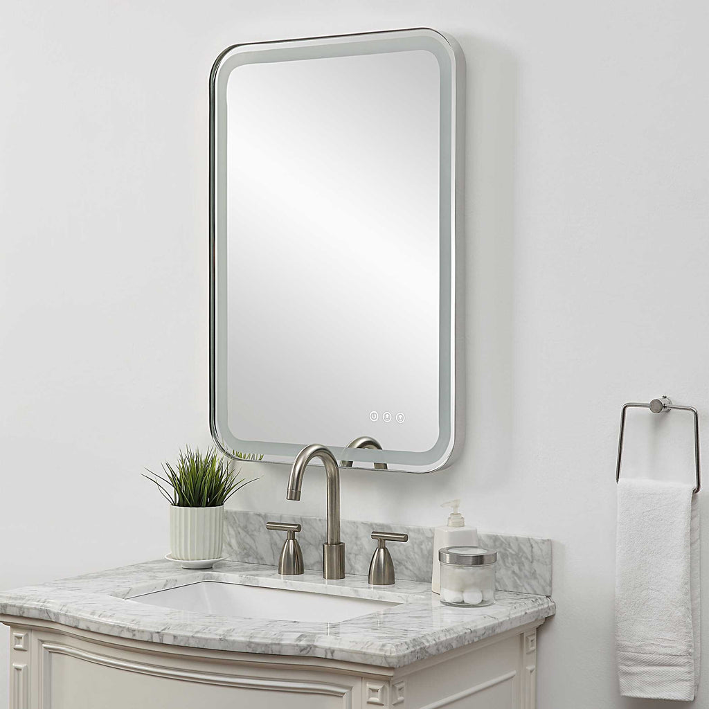 Crofton Lighted Nickel Vanity Mirror
