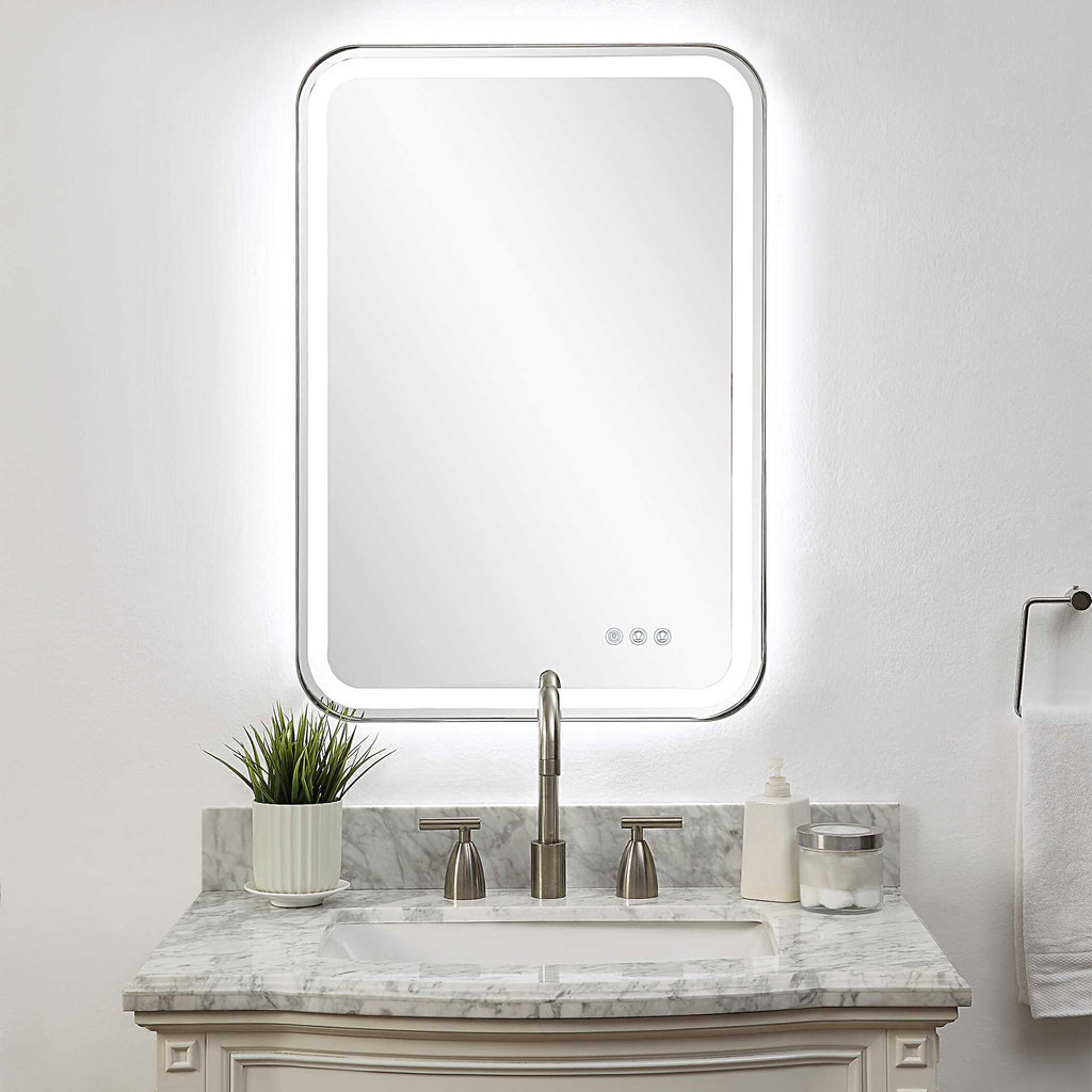 Crofton Lighted Nickel Vanity Mirror