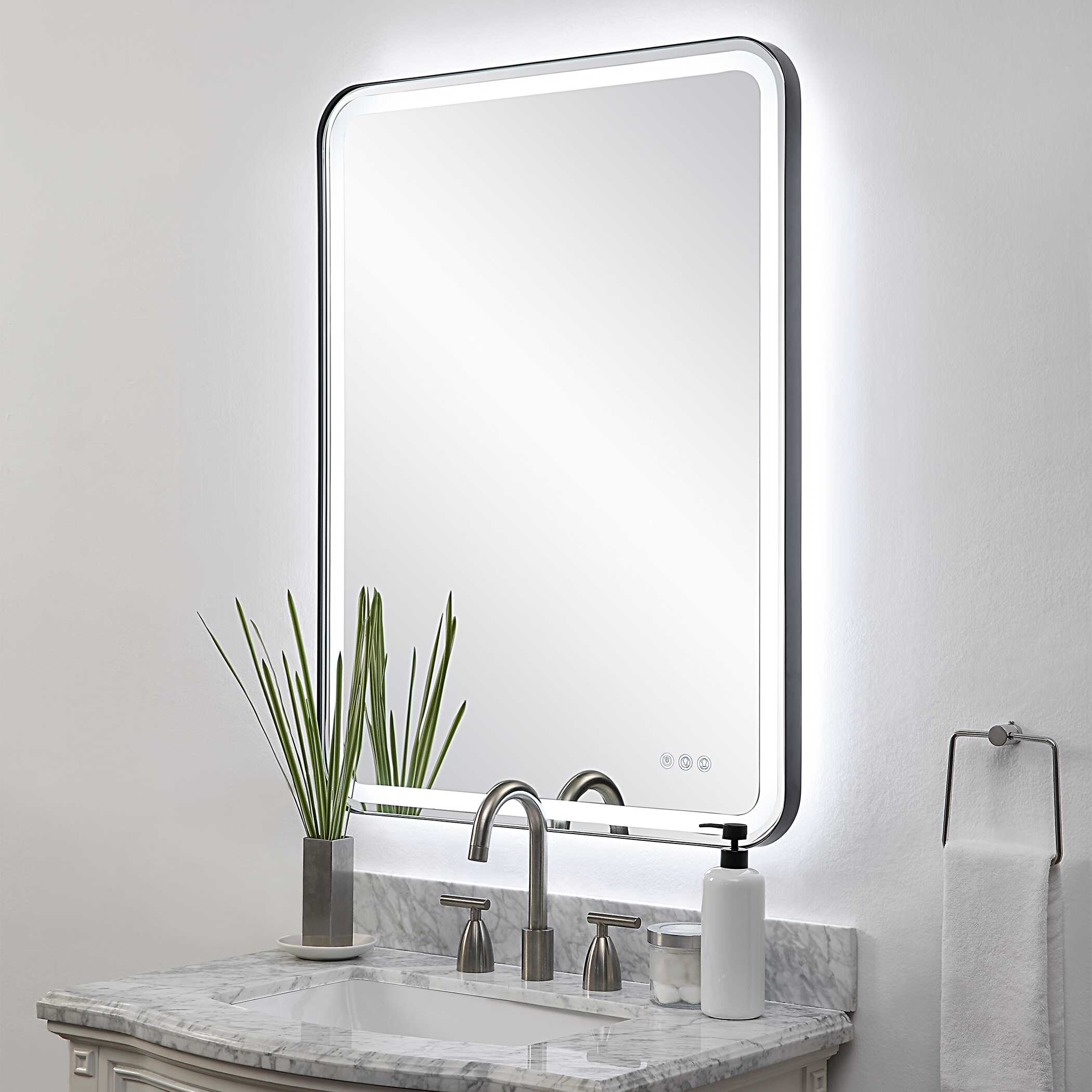 Crofton Lighted Black Large Mirror