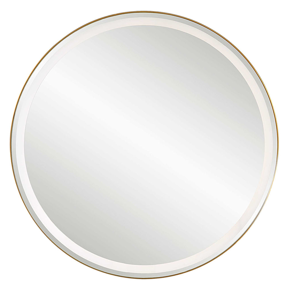 Crofton Lighted Brass Round Mirror