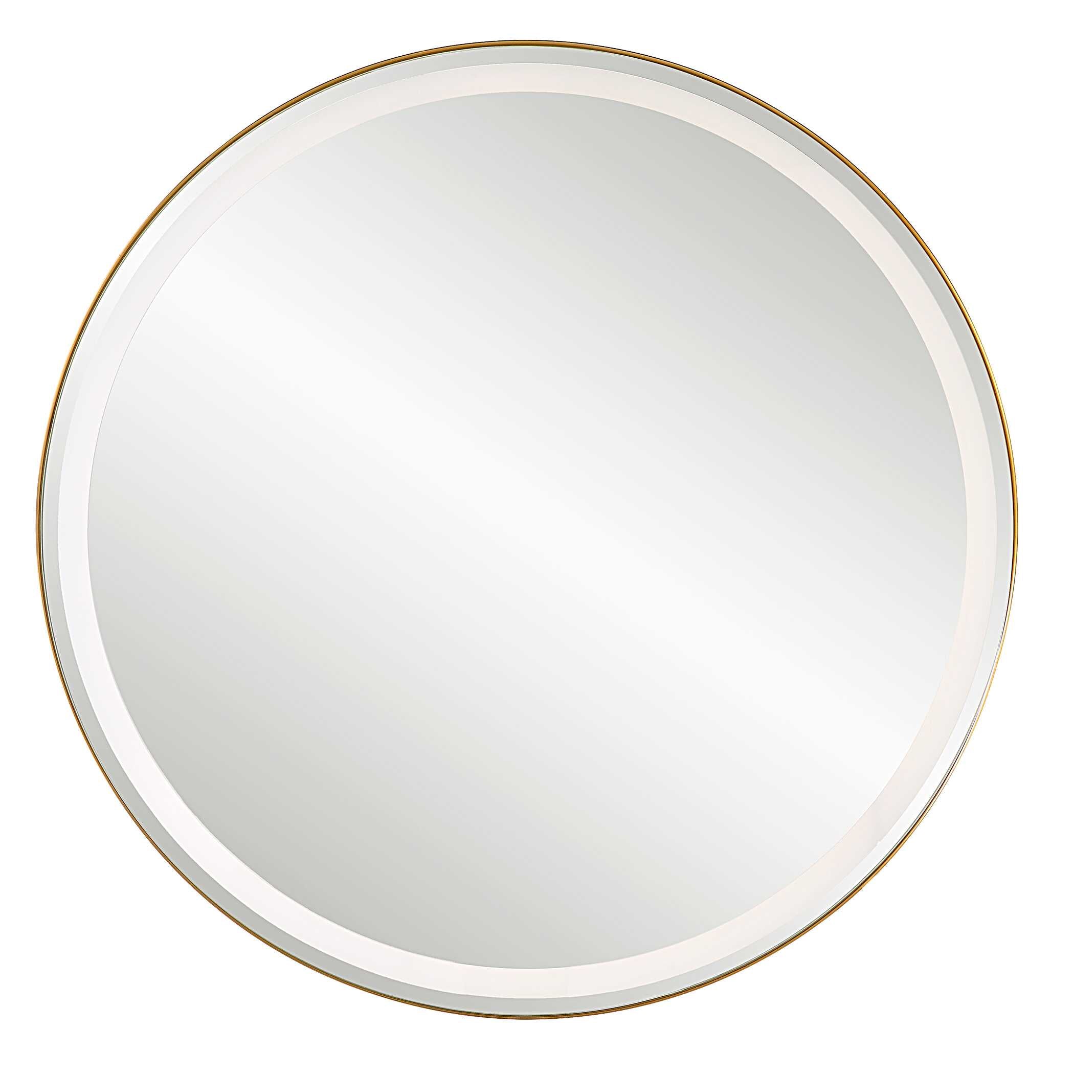 Crofton Lighted Brass Round Mirror