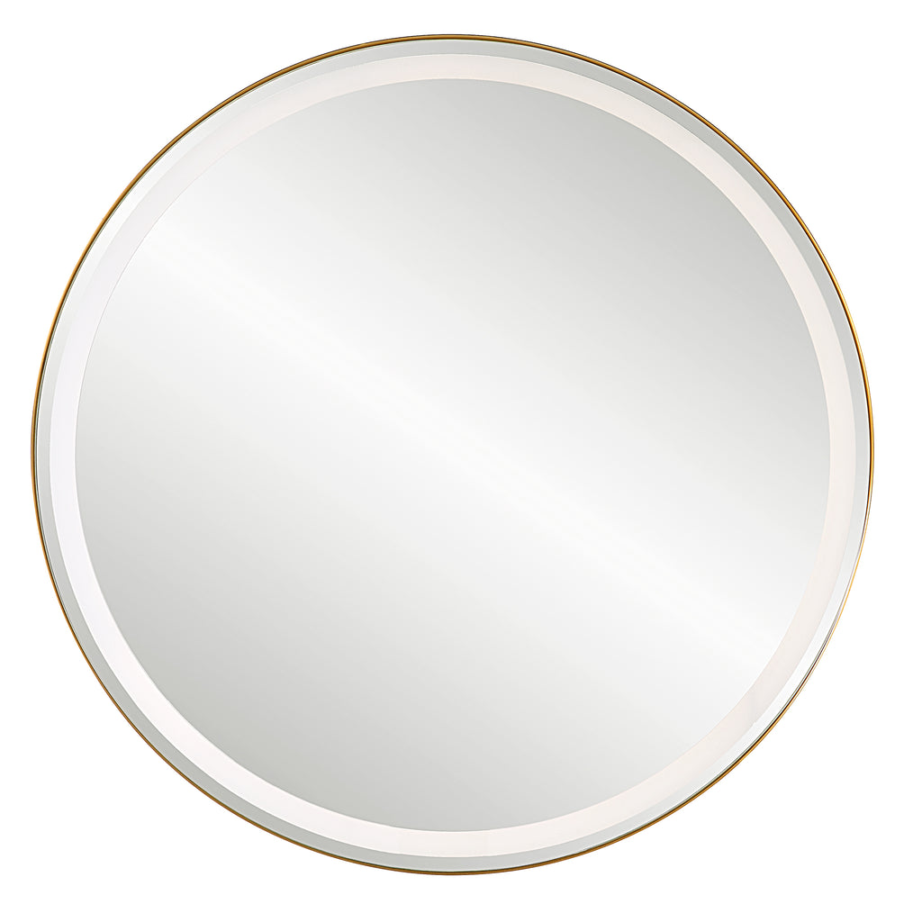 Crofton Lighted Brass Round Mirror
