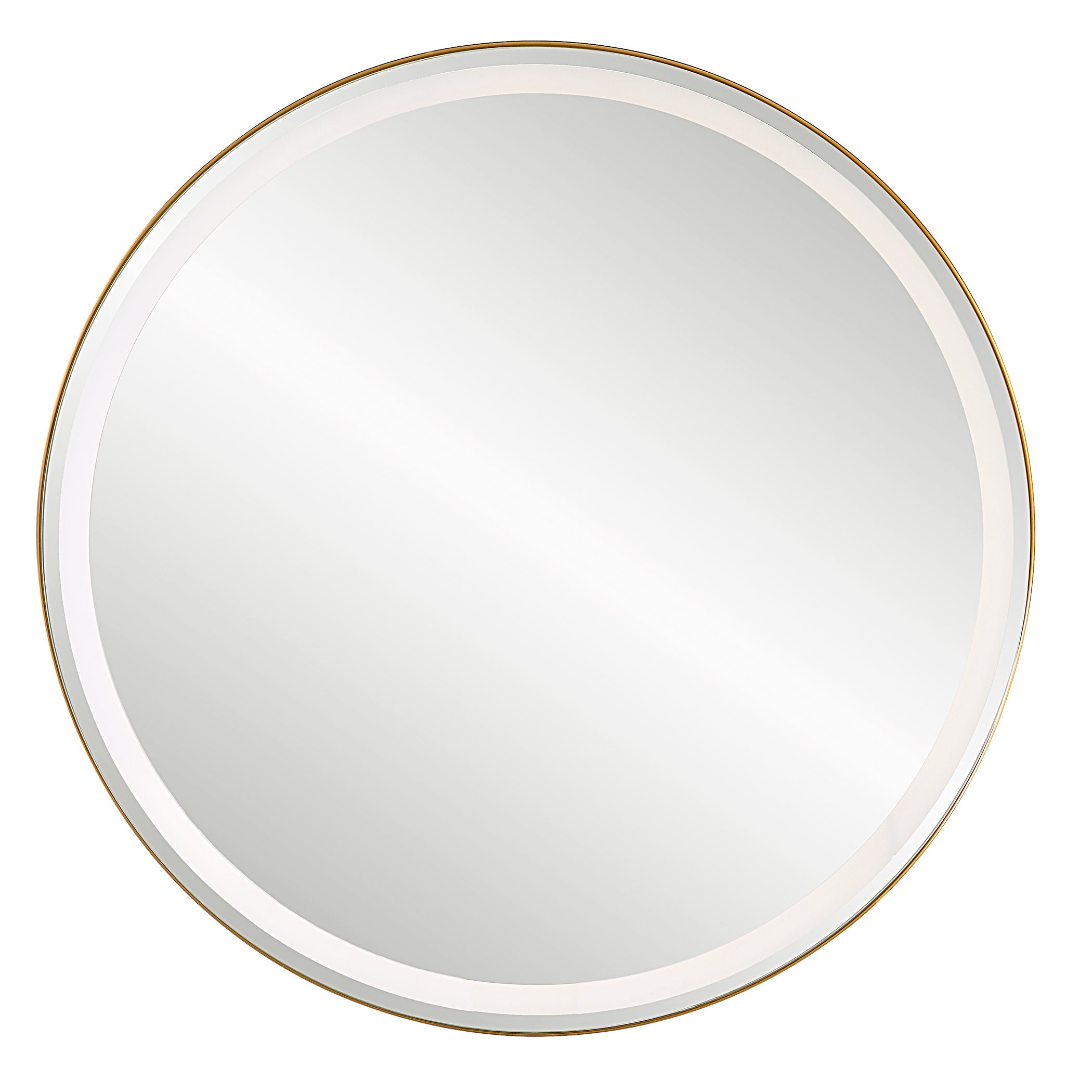 Crofton Lighted Brass Round Mirror