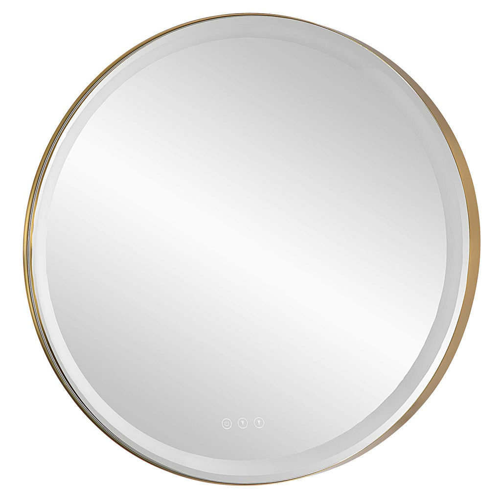 Crofton Lighted Brass Round Mirror