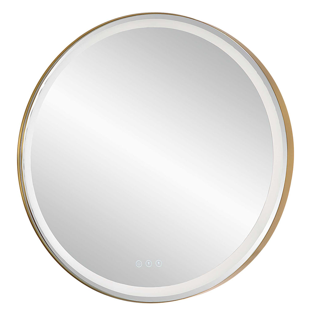 Crofton Lighted Brass Round Mirror