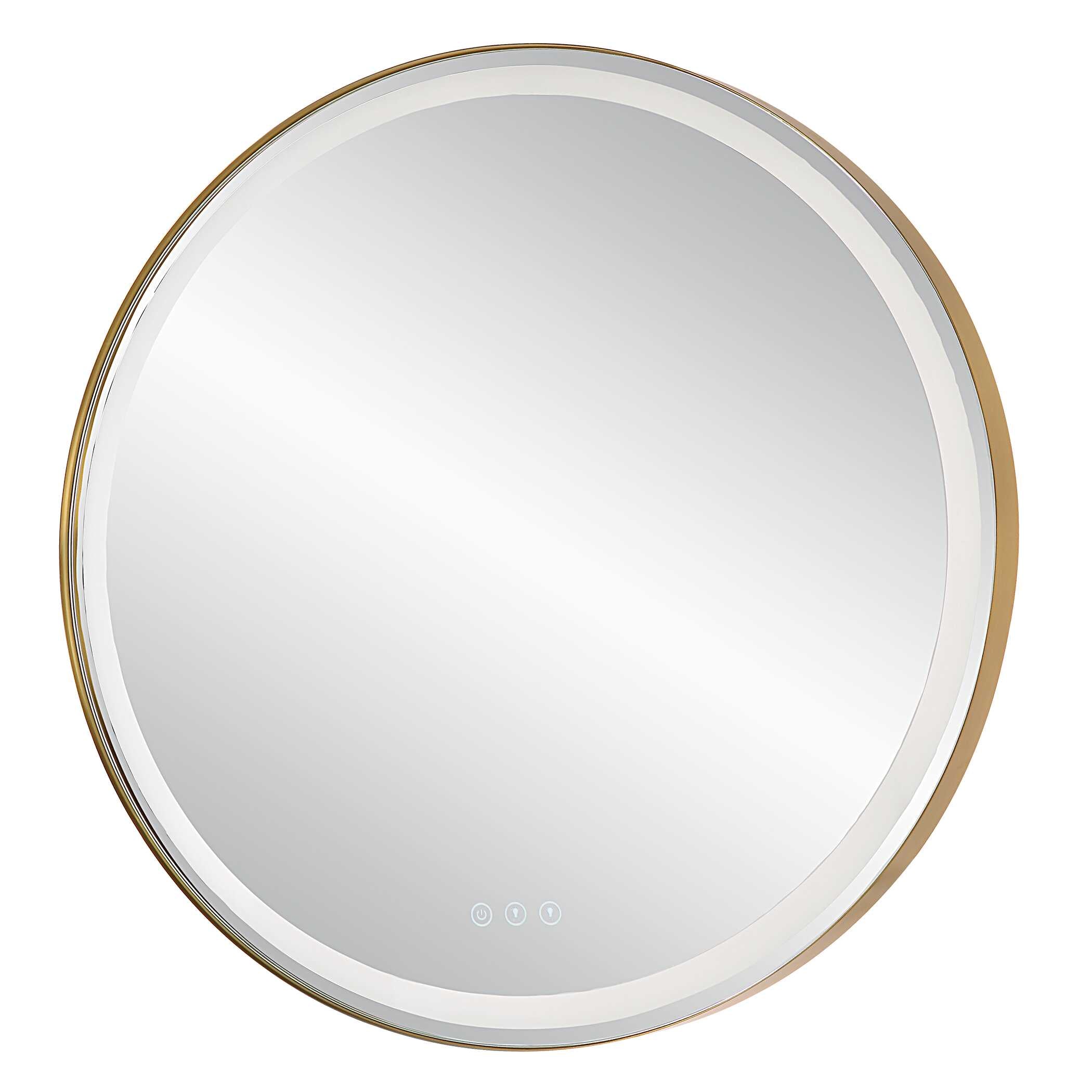 Crofton Lighted Brass Round Mirror