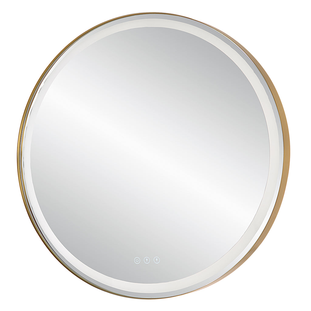 Crofton Lighted Brass Round Mirror