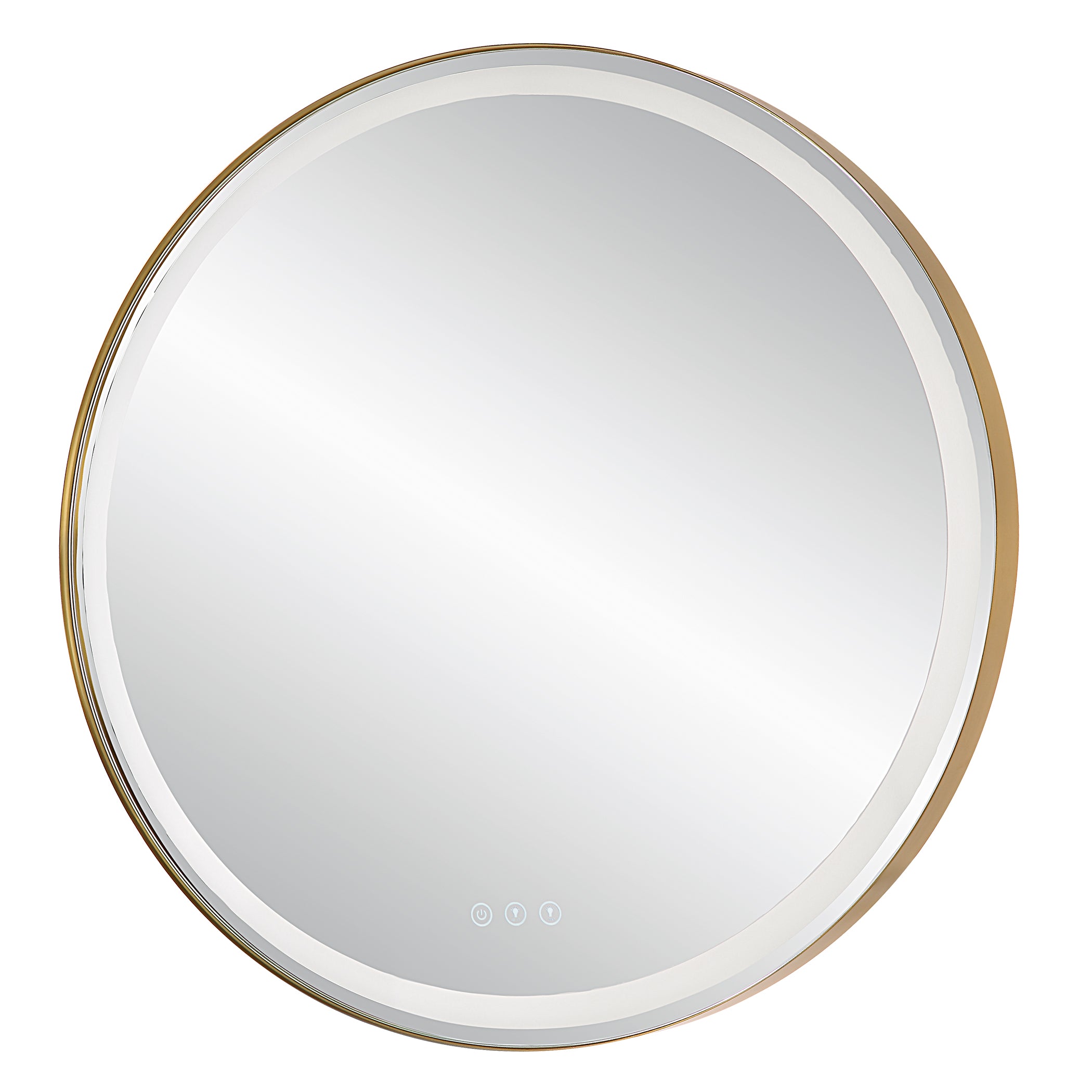Crofton Lighted Brass Round Mirror