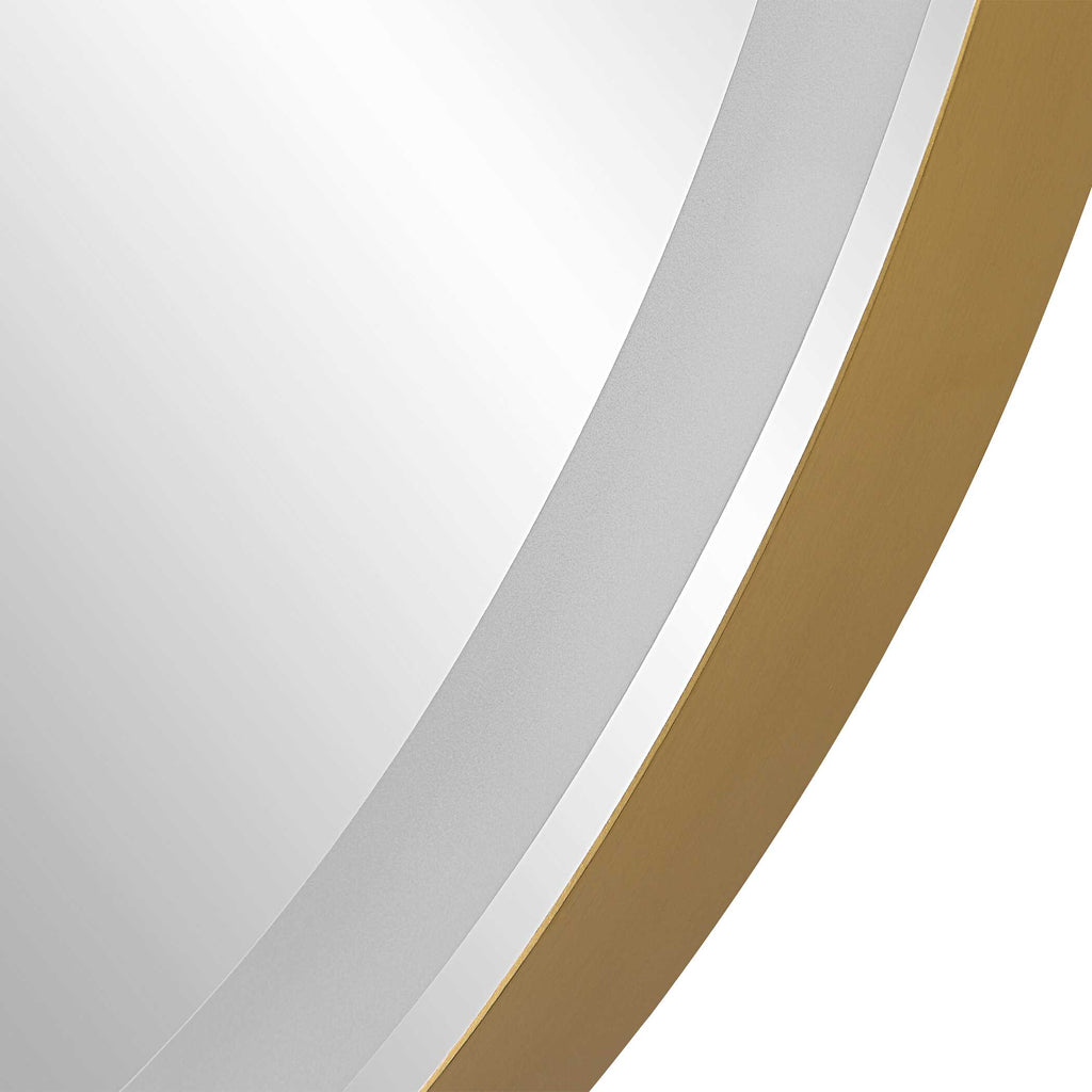 Crofton Lighted Brass Round Mirror