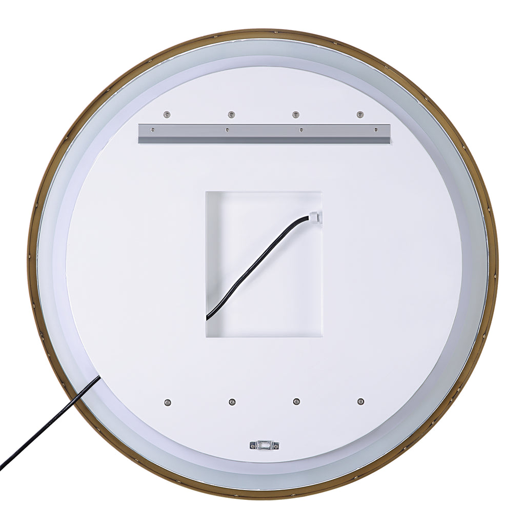 Crofton Lighted Brass Round Mirror