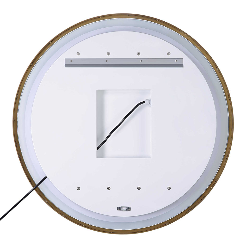 Crofton Lighted Brass Round Mirror