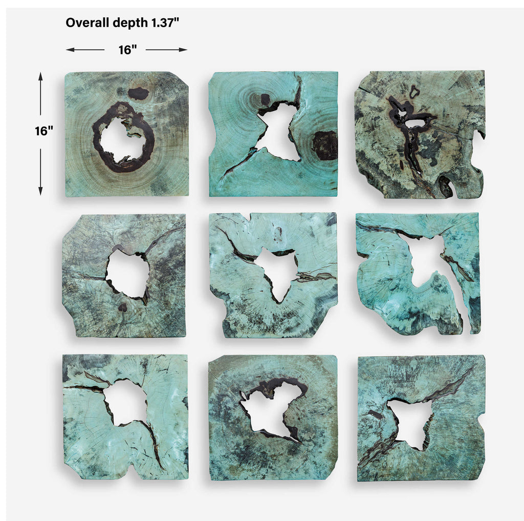 Bahati Wood Wall Decor In Blue Set/9