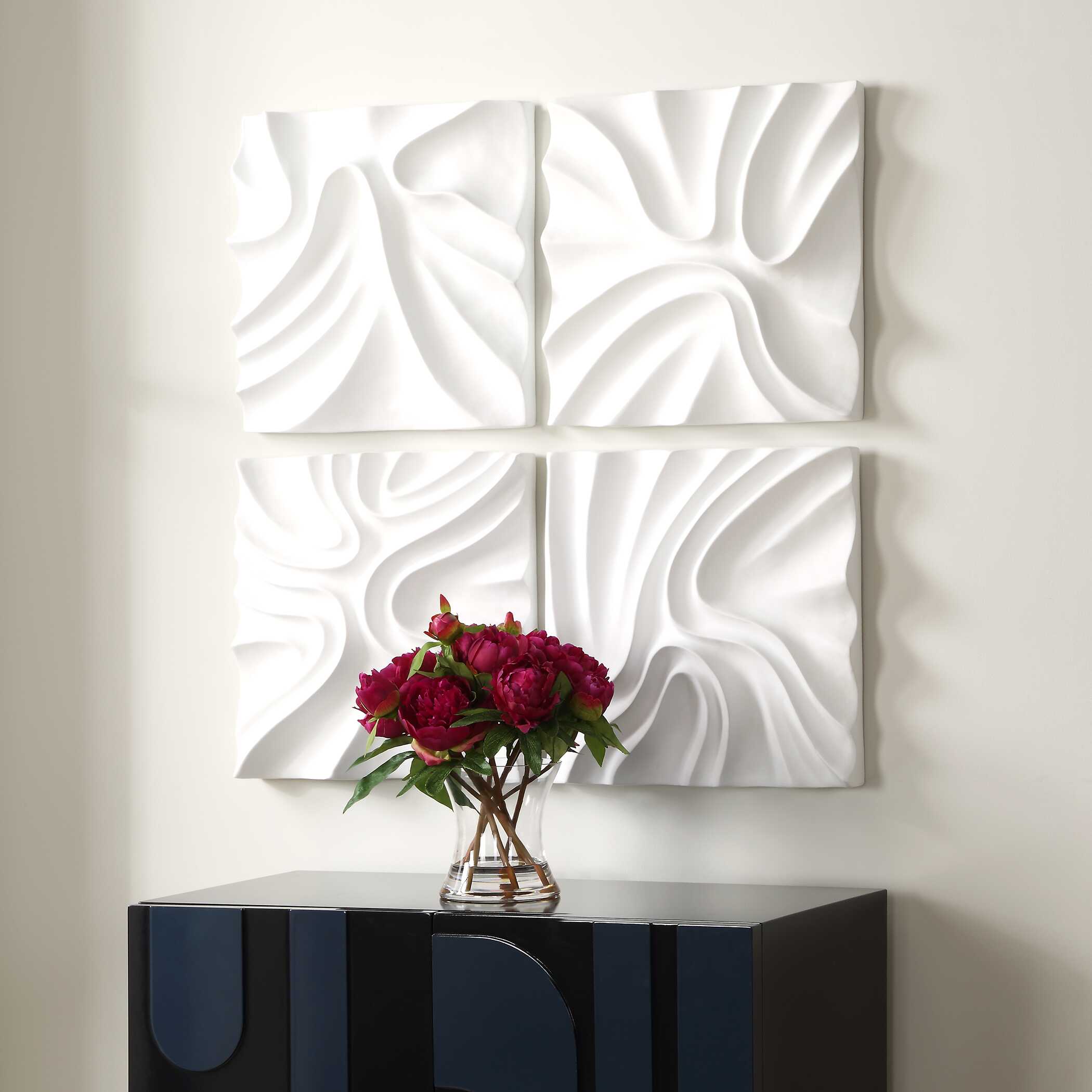 Snowdrift Sculpted White Wall Decor Set/4