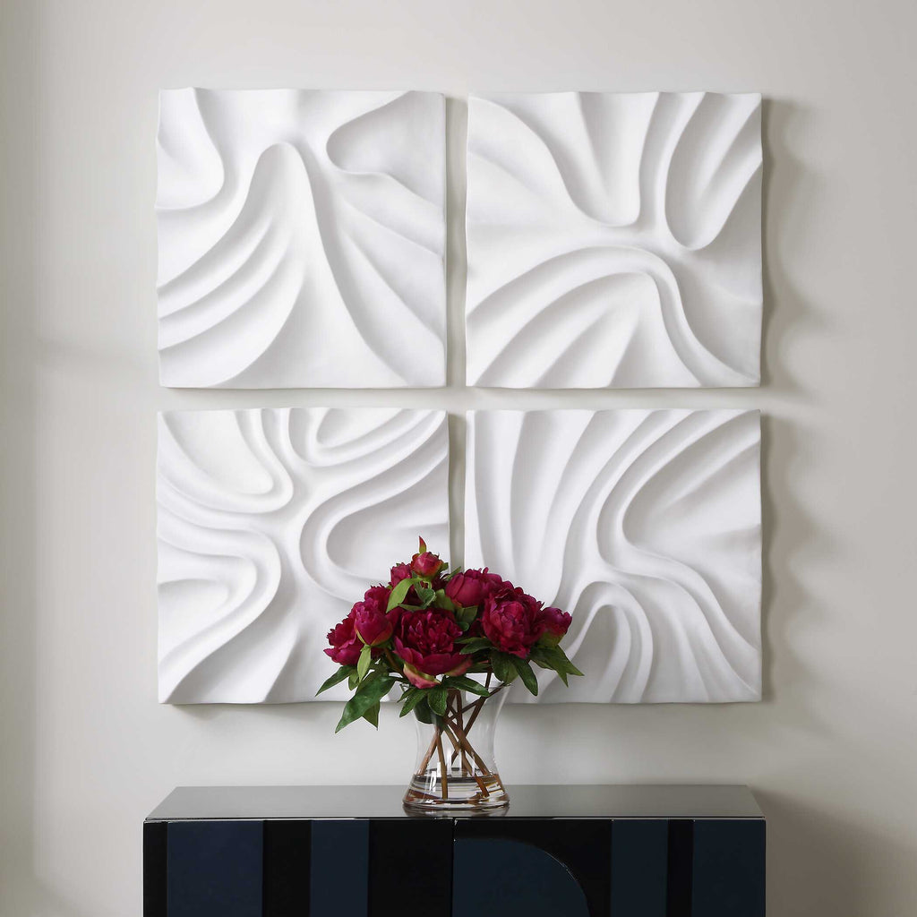 Snowdrift Sculpted White Wall Decor Set/4