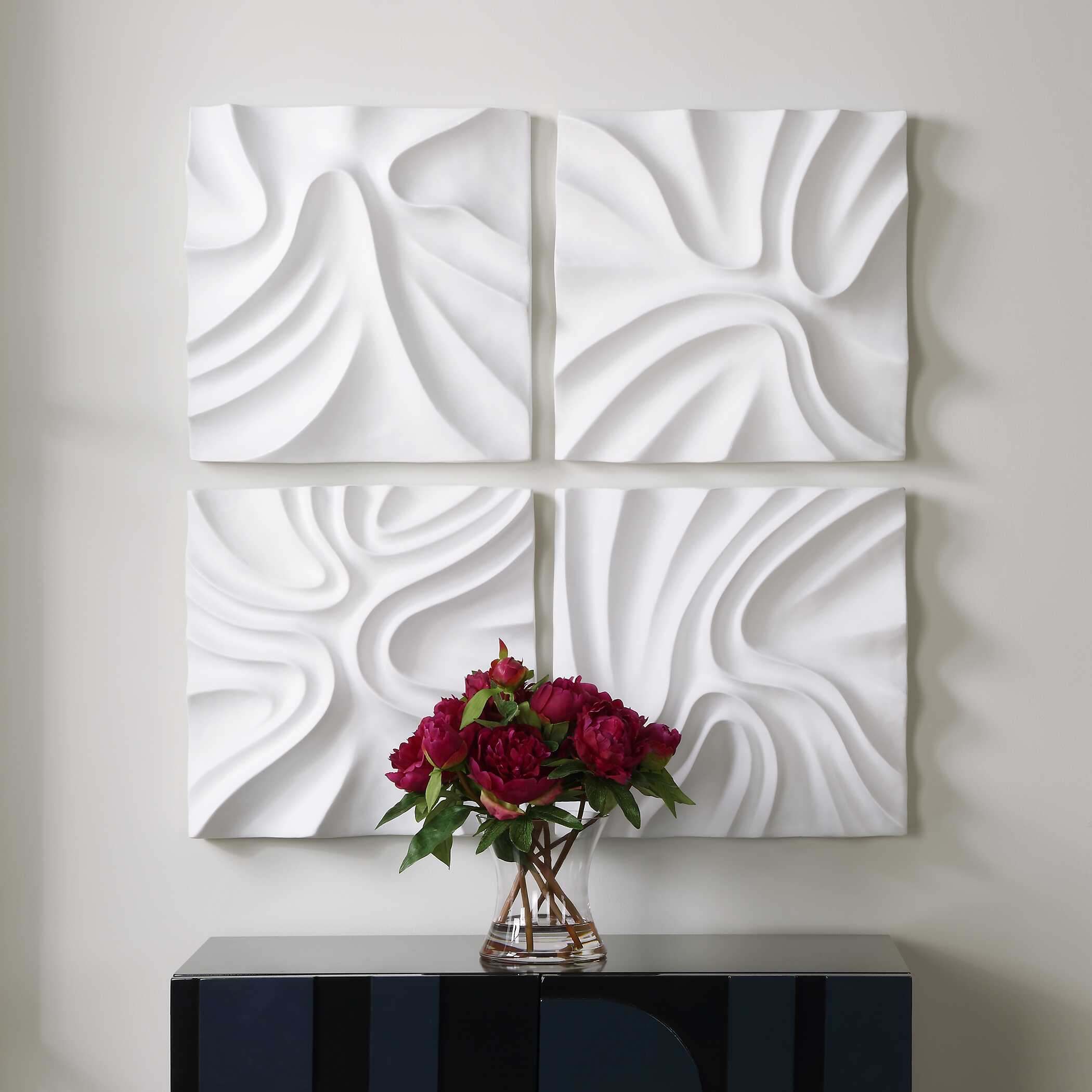 Snowdrift Sculpted White Wall Decor Set/4