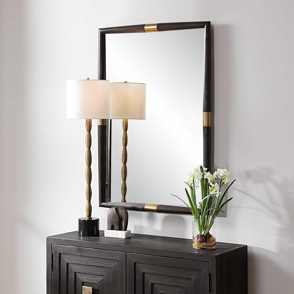 Larkin Dark Wood & Brass Mirror