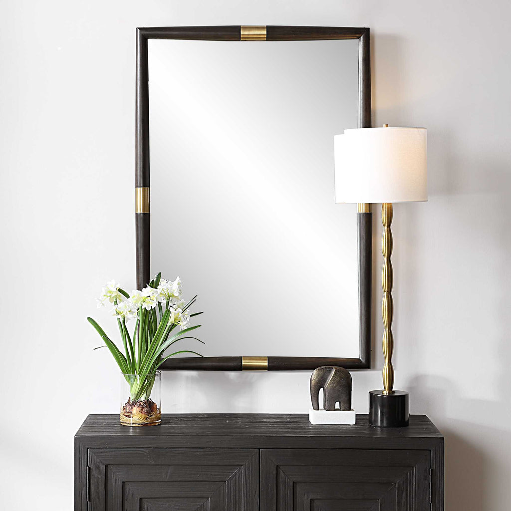 Larkin Dark Wood & Brass Mirror