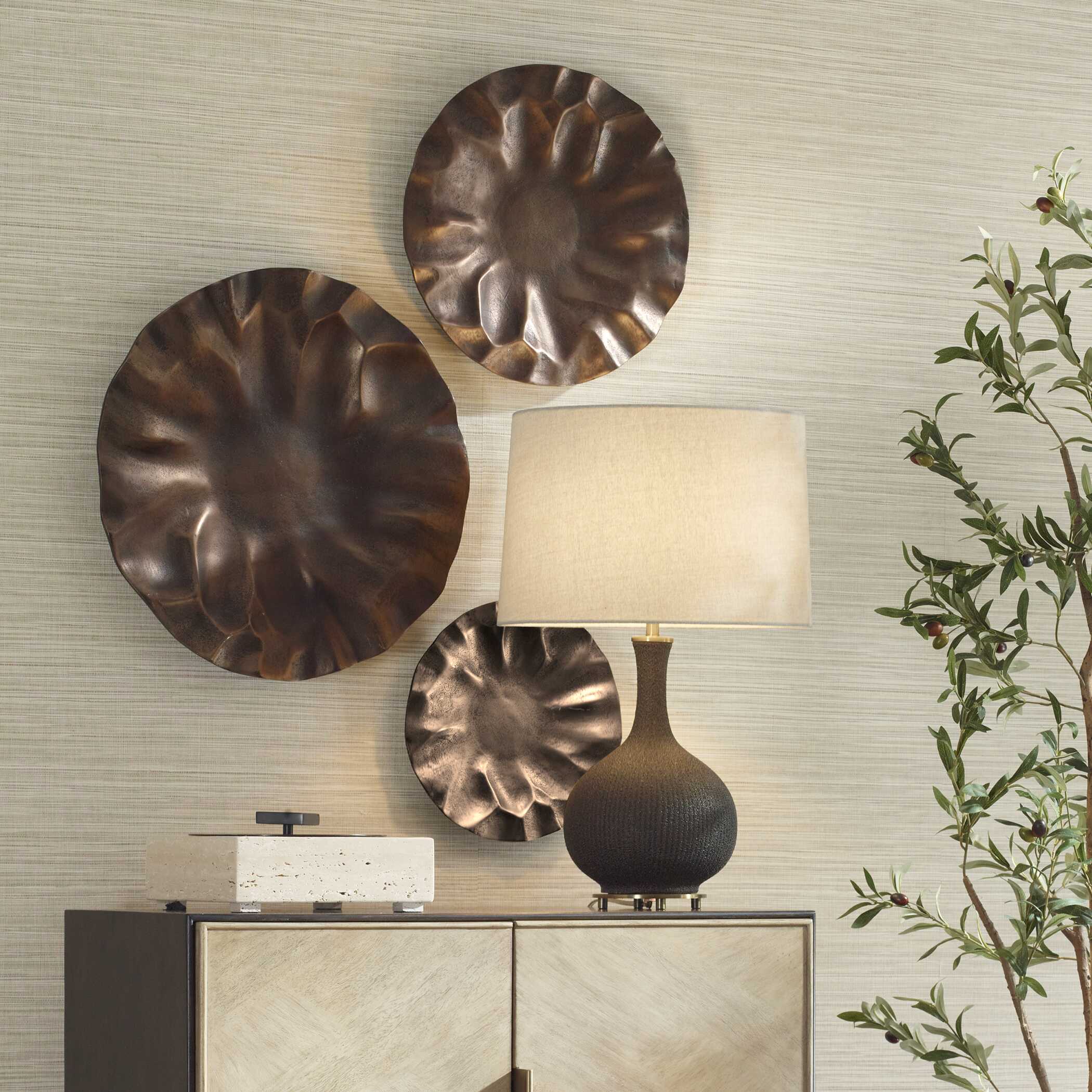 Peonia Outdoor Bronze Wall Art Set/3