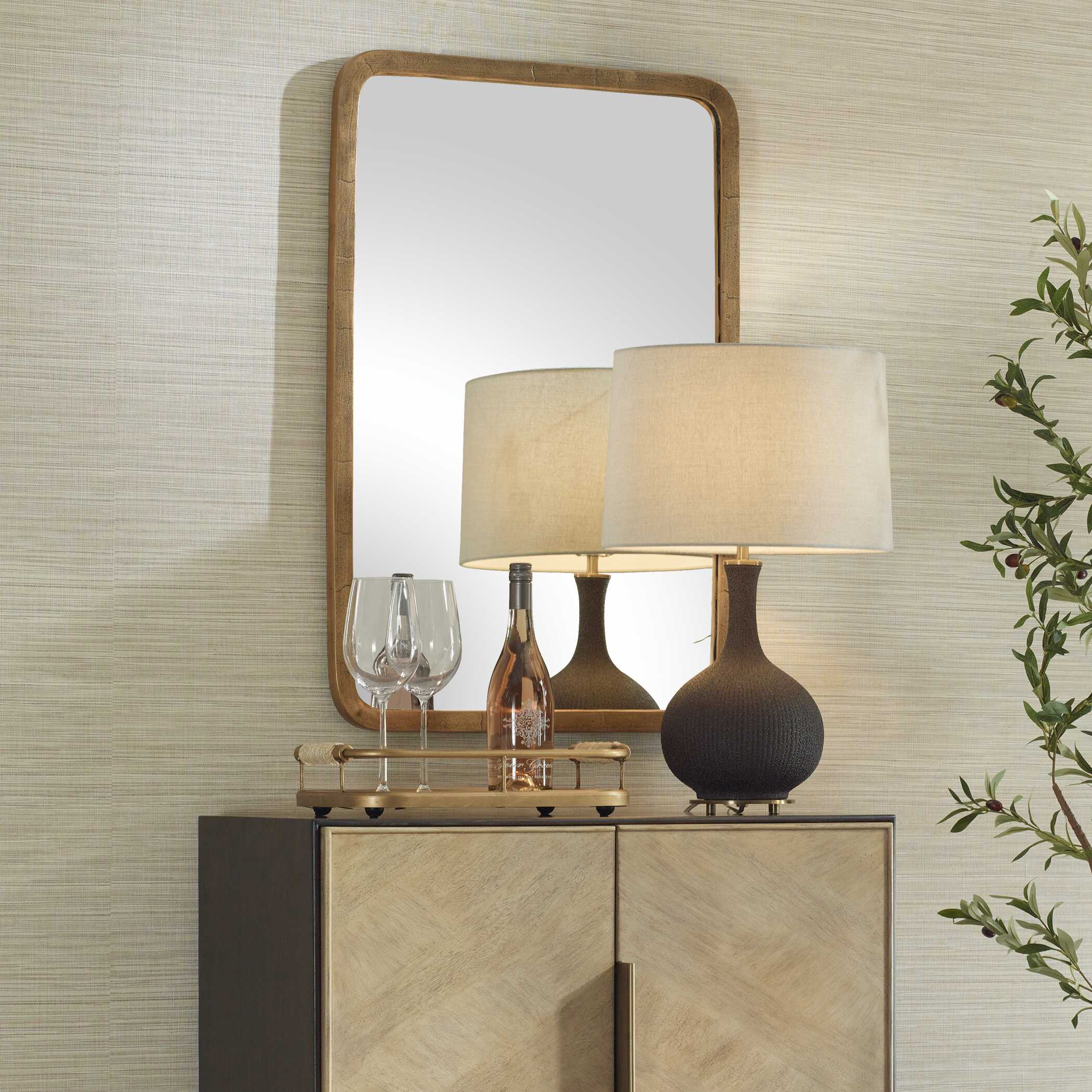 Vestry Antique Brass Mirror