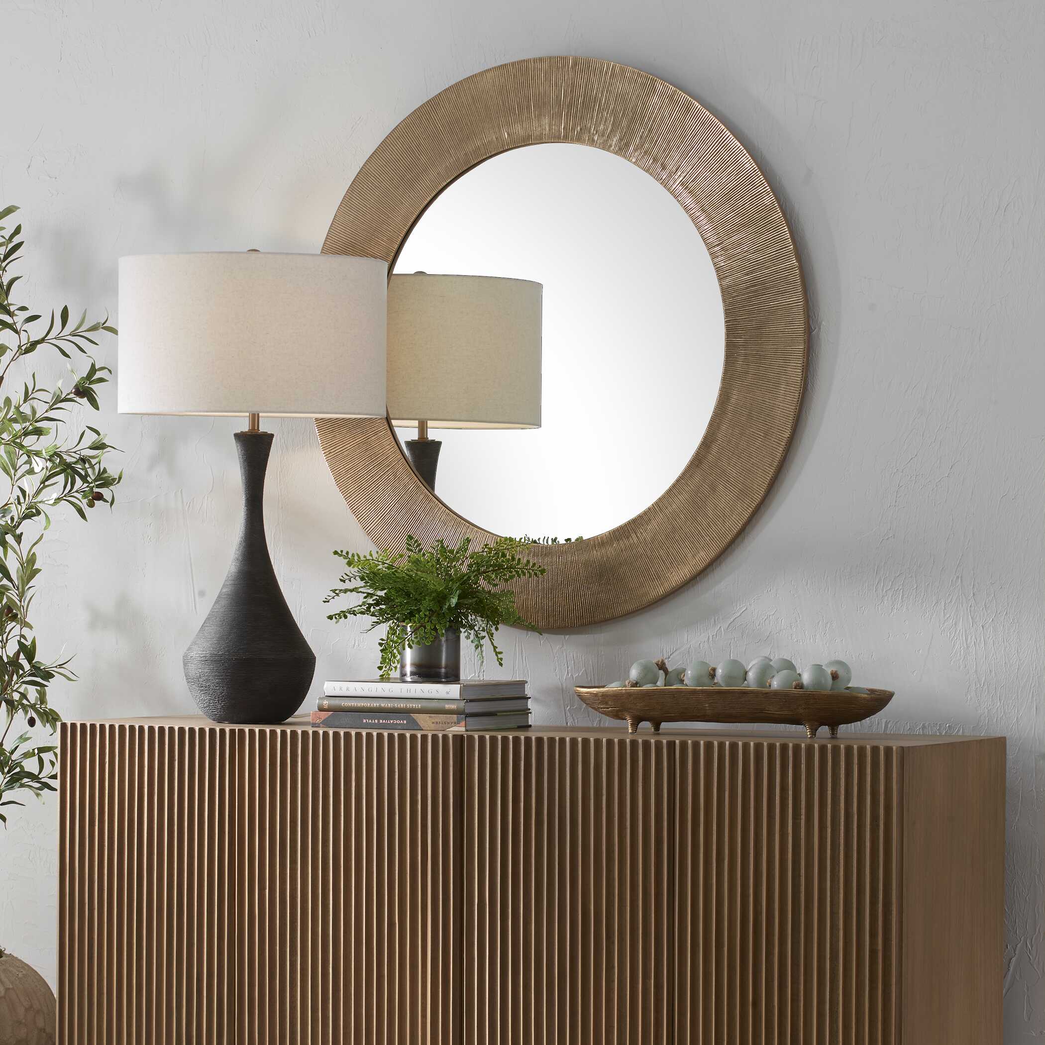 Tano Antique Brass Round Mirror