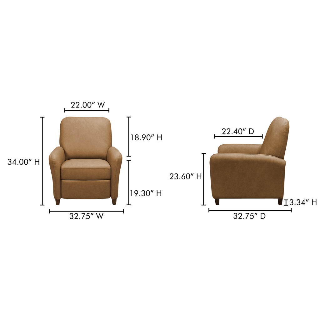 Luna Recliner Chair Tan Leather