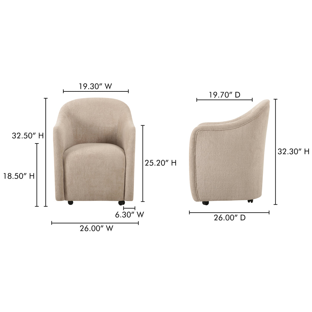 Drava Rolling Dining Chair Beige