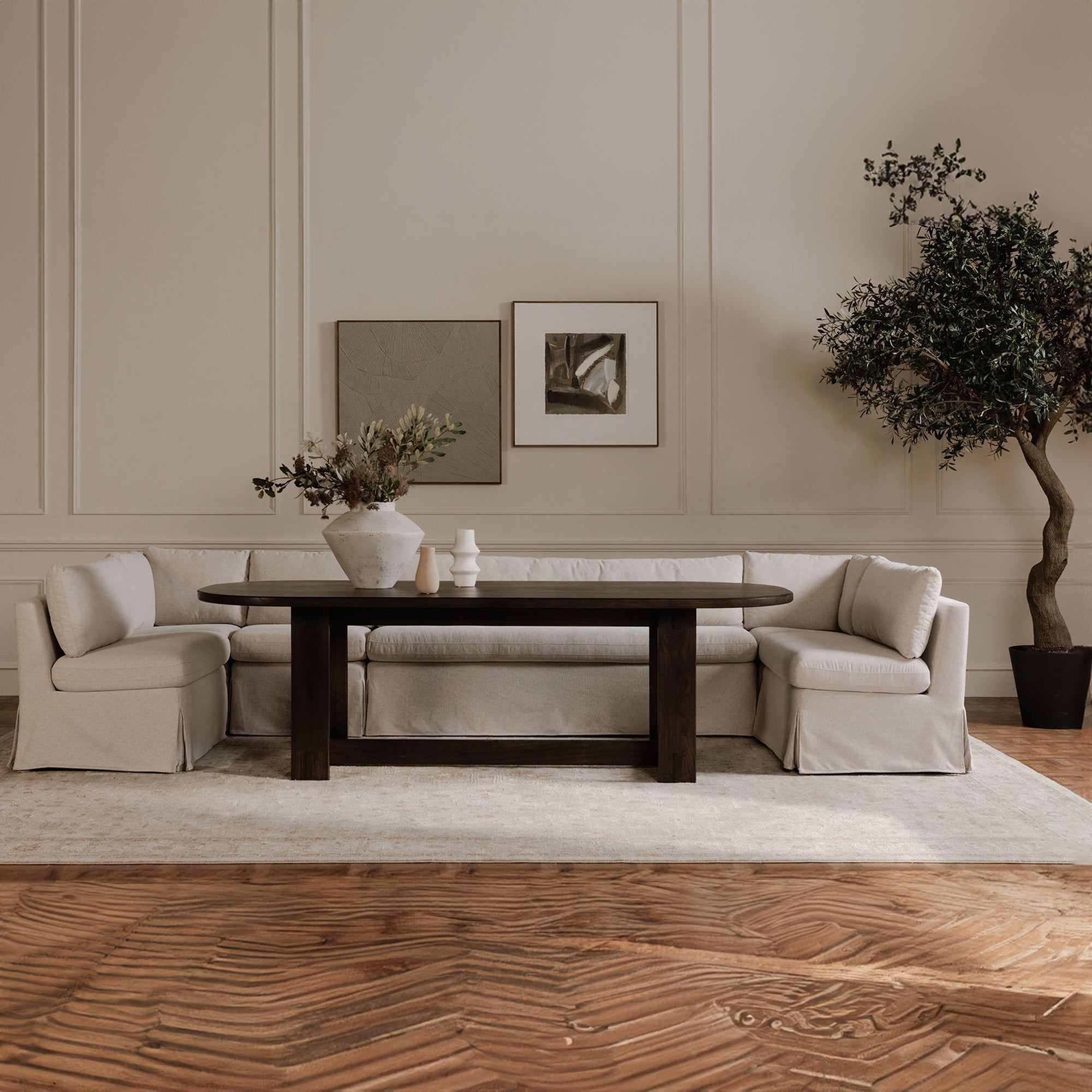 Fable Slipcover Dining Bench Beige