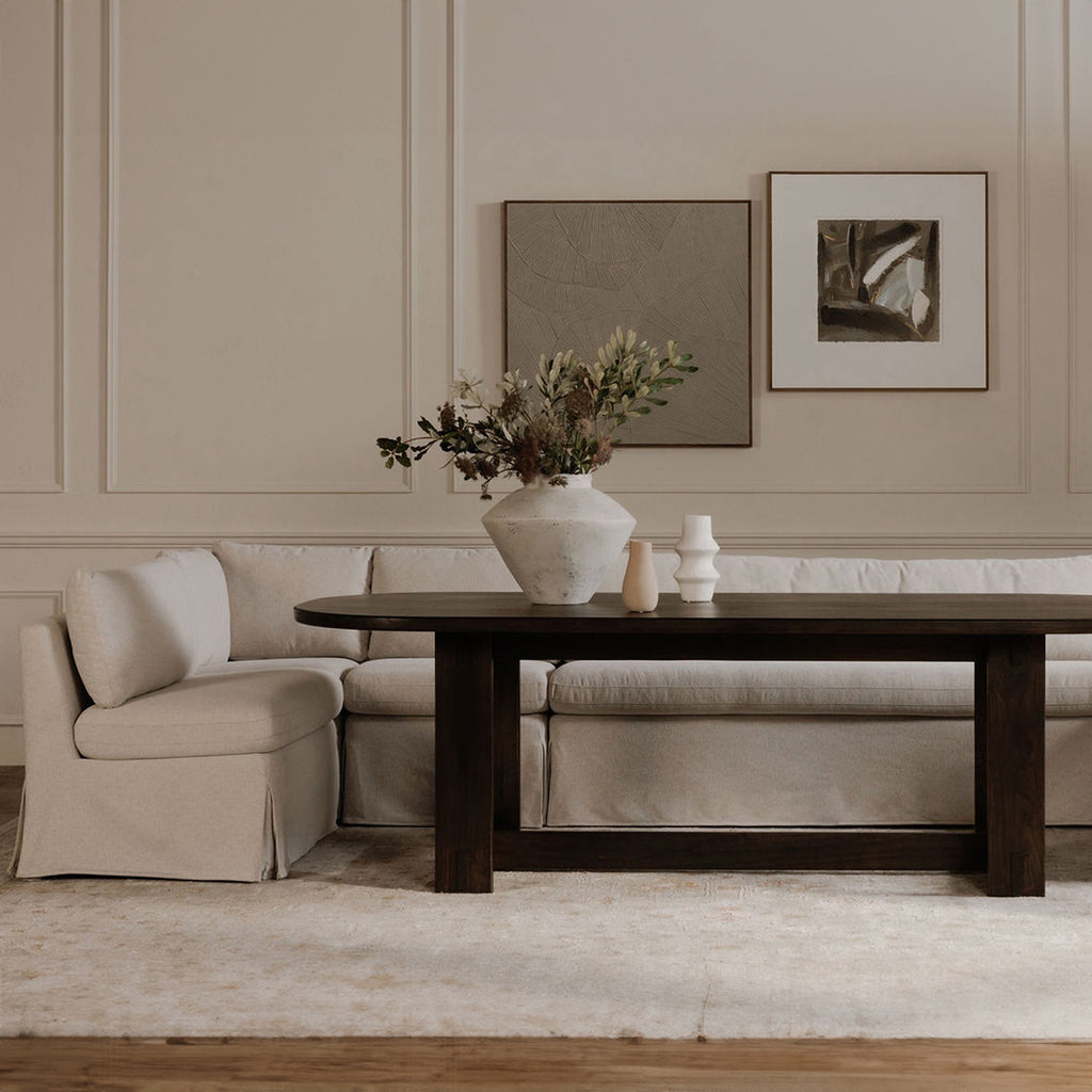 Fable Slipcover Dining Banquette L-Shape Beige 139.5 in.