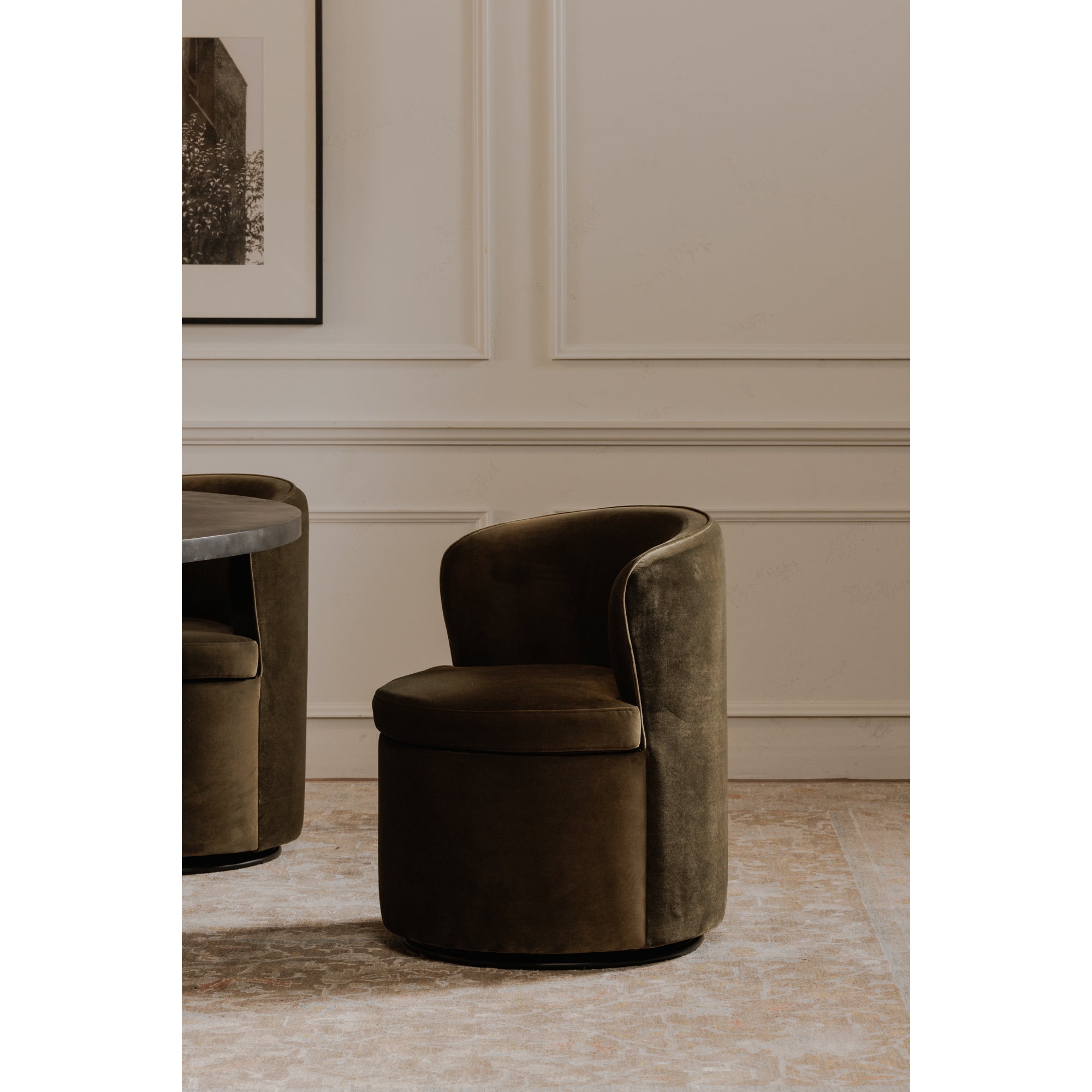 Dane Swivel Dining Chair Faux Green Mohair